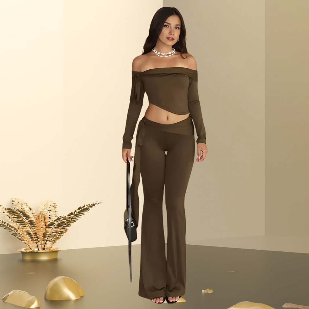 Off shoulder Long Sleeve Top & Pants Set - Magic Moon Store