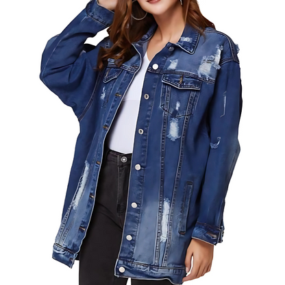 Denim Water Washed Hole Jacket - Magic Moon Store