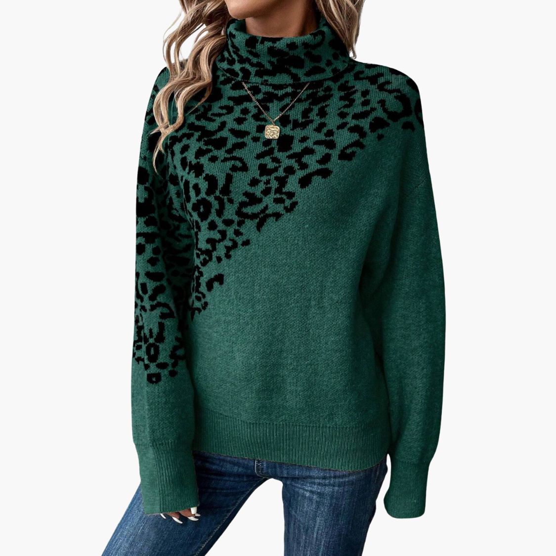 Turtleneck Leopard Print Long Sleeve Loose Sweater