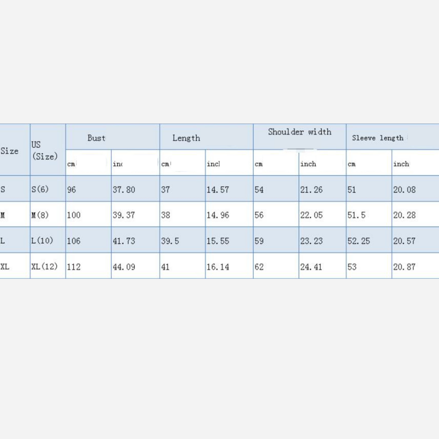 size chart blouse cow