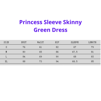 Princess Sleeve Square Neck Skinny Short Green Dress