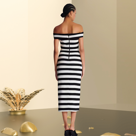 Striped Shoulder-baring Top & Long Skirt Set - Magic Moon Store