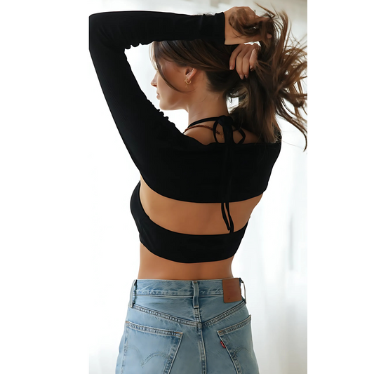 Women's Suspender Black Top Long Sleeve