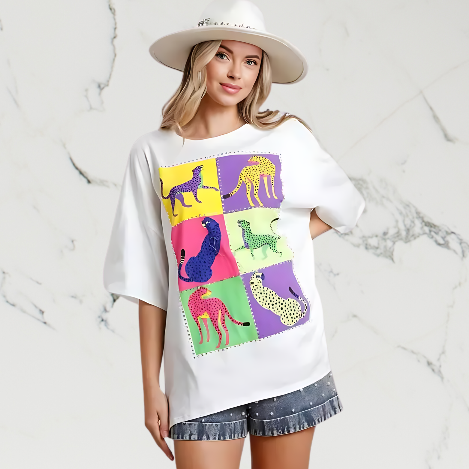 white animals t-shirt-Printed Rhinestones Boots Women's T-shirt