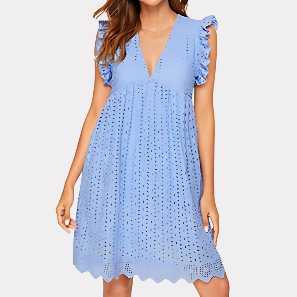 Lace Dress With Pocket Sleeveless  V-Neck