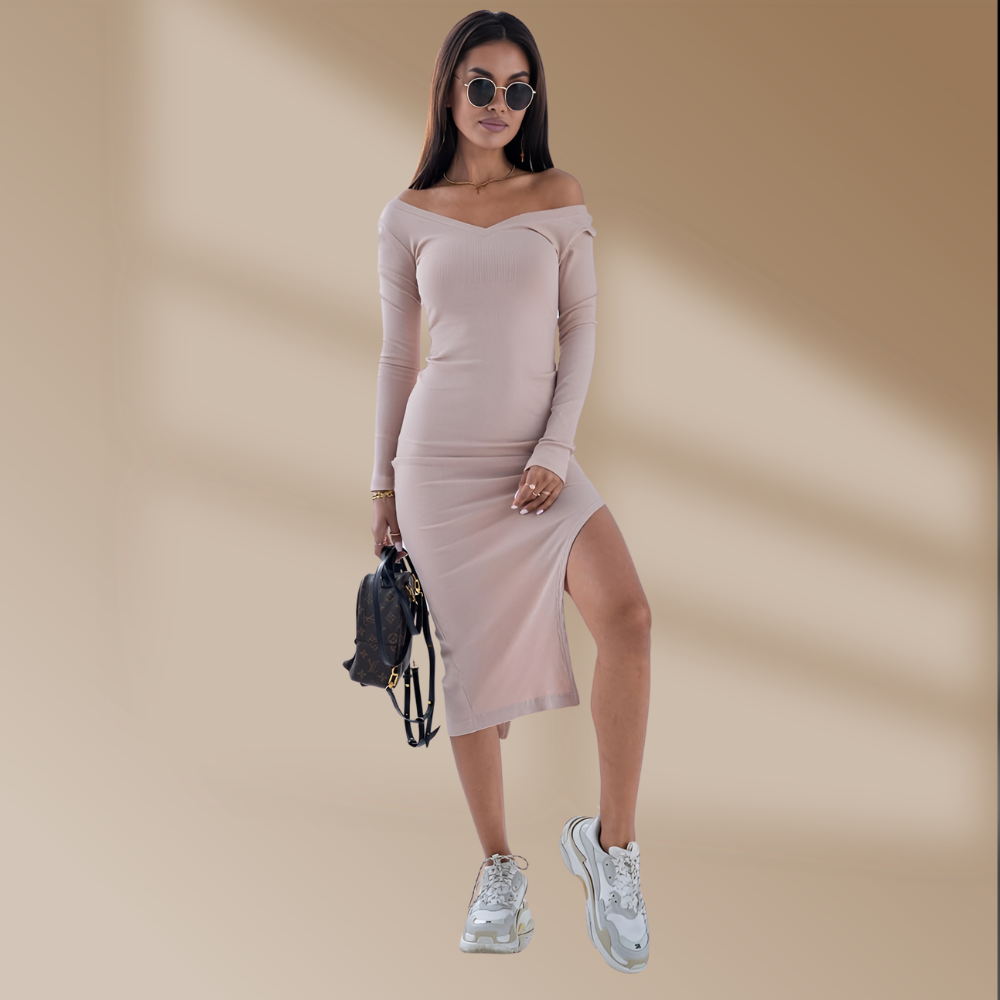 Solid Color Slit Slim Fit Dress